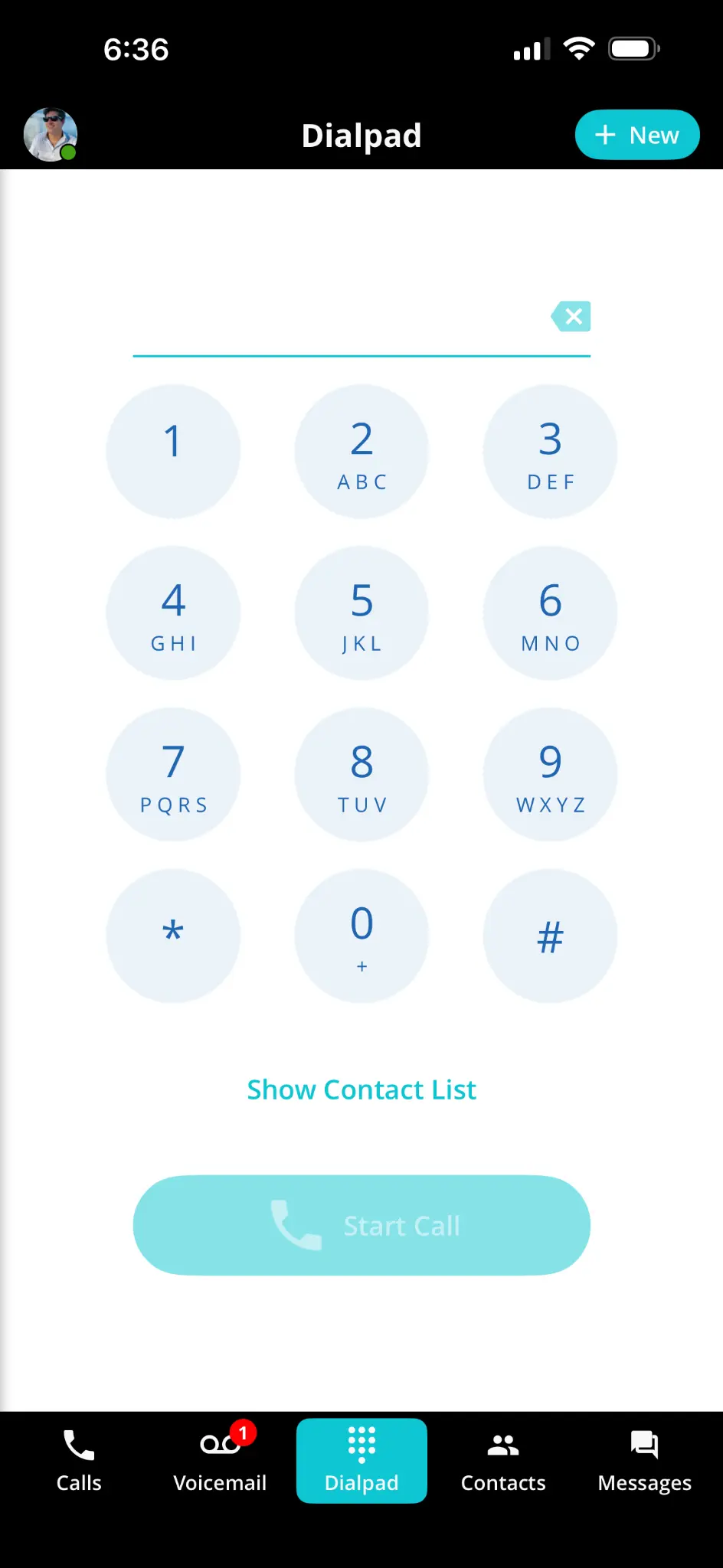 UCconnect softphone dialpad screen