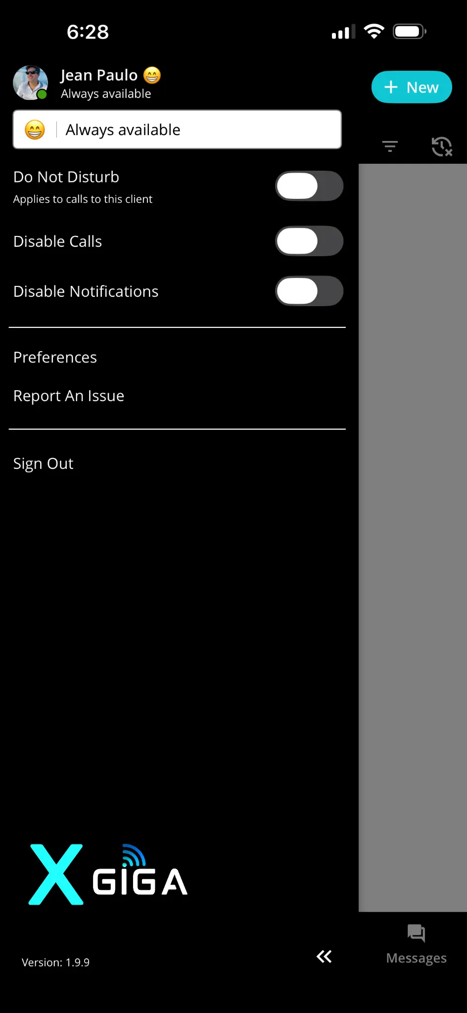 UCconnect softphone profile and status screen